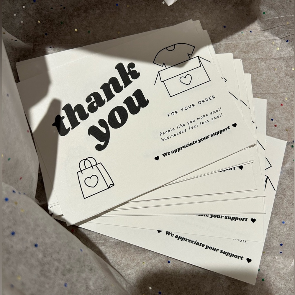 Handmade Set Of 20 Thank You Cards with Shopping Bag Heart Design